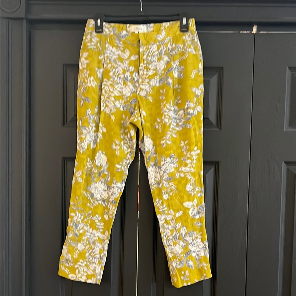 Anthropologie Elevenses Mustard Floral Trousers